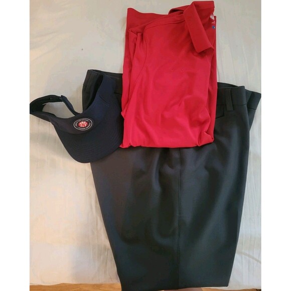 Chick Fil A Women's Uniform Polo Shirt Red Size L Pants 16 & Visor - Picture 1 of 8